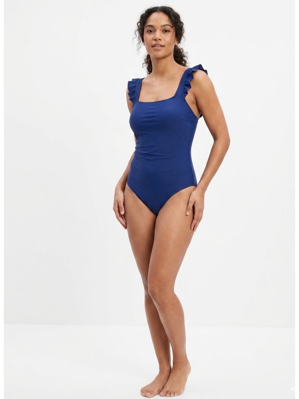 NWT Talbots Ruffle One Piece Swim Suit Size 14 Navy Blue Nautical Minimalist